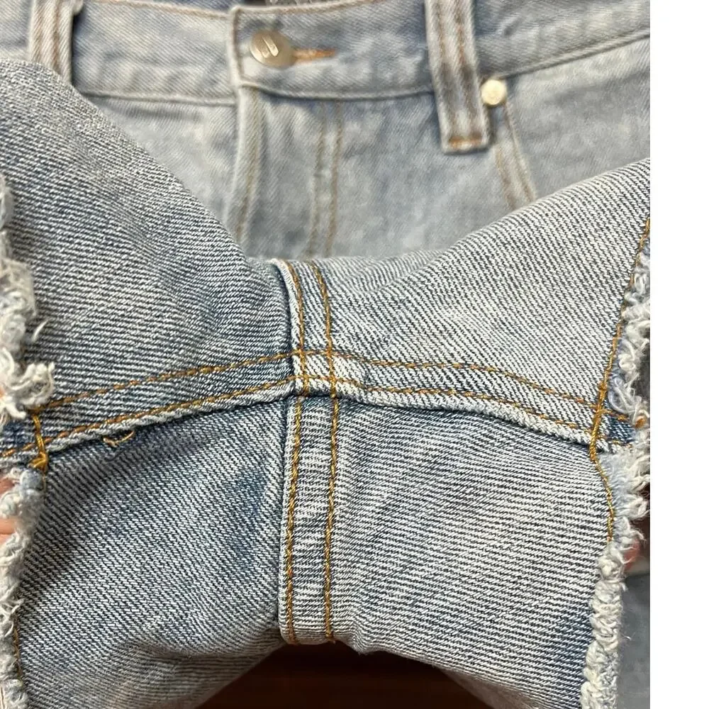 MinkPink women’s M shorts cutoff distressed patched denim button fly 5 pocket
